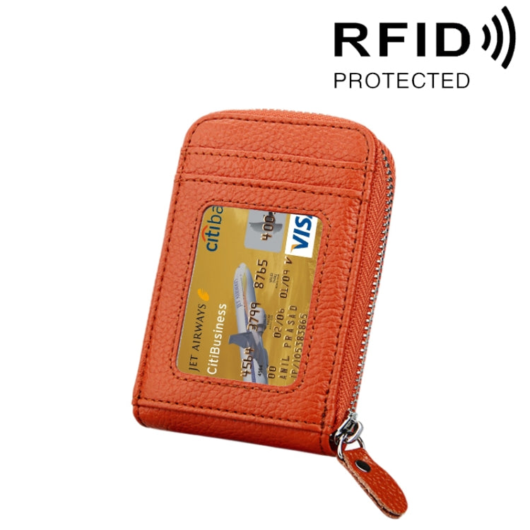Carteira Porta-Cartões Vertical com Fecho de Zíper em Couro Genuíno de Vaca, Cor Sólida, Bloqueio RFID, Bolsa Protetora com 12 Espaços para Cartões, Tamanho: 11.5*7.5cm