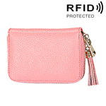 Carteira Porta-cartões em Pele de Vaca Genuína de Cor Sólida com Fecho de Correr, Bolsa Protetora com Bloqueio RFID, Porta-moedas com Pendente de Tassel e 15 Espaços para Cartões para Senhora, Tamanho: 11.1*7.6*3.5cm