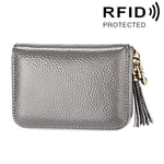Carteira Porta-cartões em Pele de Vaca Genuína de Cor Sólida com Fecho de Correr, Bolsa Protetora com Bloqueio RFID, Porta-moedas com Pendente de Tassel e 15 Espaços para Cartões para Senhora, Tamanho: 11.1*7.6*3.5cm