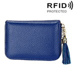 Carteira Porta-cartões em Pele de Vaca Genuína de Cor Sólida com Fecho de Correr, Bolsa Protetora com Bloqueio RFID, Porta-moedas com Pendente de Tassel e 15 Espaços para Cartões para Senhora, Tamanho: 11.1*7.6*3.5cm