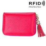 Carteira Porta-cartões em Pele de Vaca Genuína de Cor Sólida com Fecho de Correr, Bolsa Protetora com Bloqueio RFID, Porta-moedas com Pendente de Tassel e 15 Espaços para Cartões para Senhora, Tamanho: 11.1*7.6*3.5cm