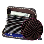 Carteira Porta-cartões em Pele de Vaca Genuína de Cor Sólida com Fecho de Correr, Bolsa Protetora com Bloqueio RFID, Porta-moedas com Pendente de Tassel e 15 Espaços para Cartões para Senhora, Tamanho: 11.1*7.6*3.5cm
