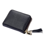 Carteira Porta-cartões em Pele de Vaca Genuína de Cor Sólida com Fecho de Correr, Bolsa Protetora com Bloqueio RFID, Porta-moedas com Pendente de Tassel e 15 Espaços para Cartões para Senhora, Tamanho: 11.1*7.6*3.5cm
