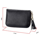 Carteira Porta-cartões em Pele de Vaca Genuína de Cor Sólida com Fecho de Correr, Bolsa Protetora com Bloqueio RFID, Porta-moedas com Pendente de Tassel e 15 Espaços para Cartões para Senhora, Tamanho: 11.1*7.6*3.5cm