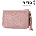 Carteira Porta-cartões em Pele de Vaca Genuína de Cor Sólida com Fecho de Correr, Bolsa Protetora com Bloqueio RFID, Porta-moedas com Pendente de Tassel e 15 Espaços para Cartões para Senhora, Tamanho: 11.1*7.6*3.5cm