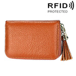 Carteira Porta-cartões em Pele de Vaca Genuína de Cor Sólida com Fecho de Correr, Bolsa Protetora com Bloqueio RFID, Porta-moedas com Pendente de Tassel e 15 Espaços para Cartões para Senhora, Tamanho: 11.1*7.6*3.5cm