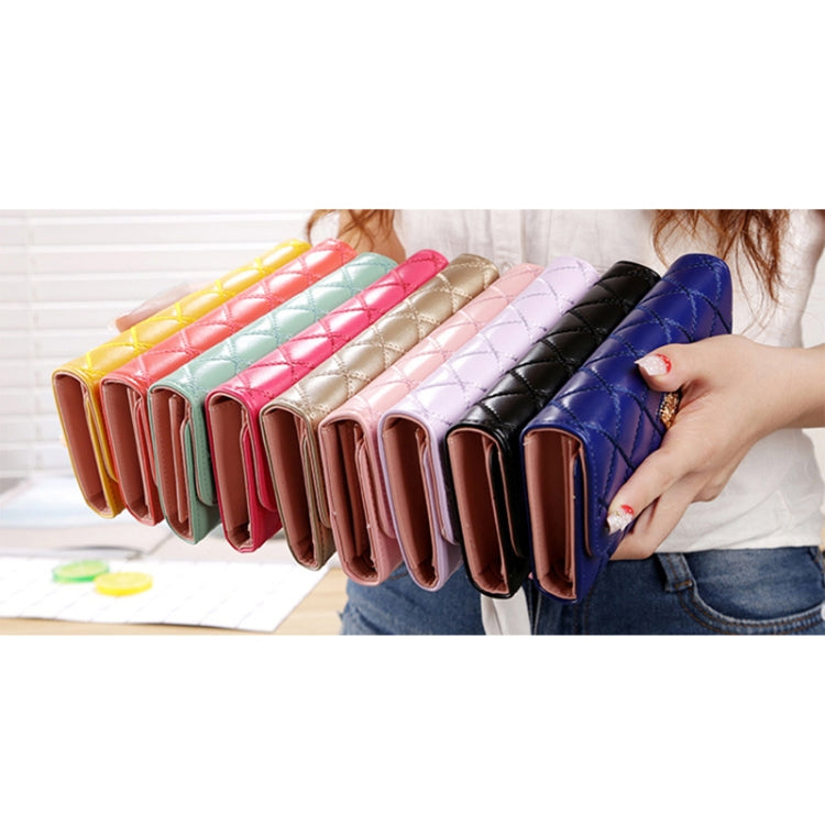 Carteira Feminina de Couro PU com Design Longo de 3 Dobras, Textura Argyle da Moda, Coroa Metálica