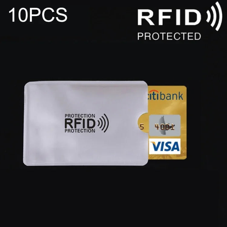 10 unidades de capa para cartão de crédito, identificação e banco em alumínio com bloqueio RFID, tamanho: 9,1*6,3cm, RFID 10 unidades