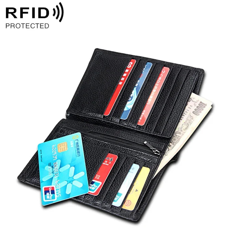8219 Carteira Masculina Multifuncional Antimagnética com Bloqueio RFID para Cartões e Passaporte, 8219