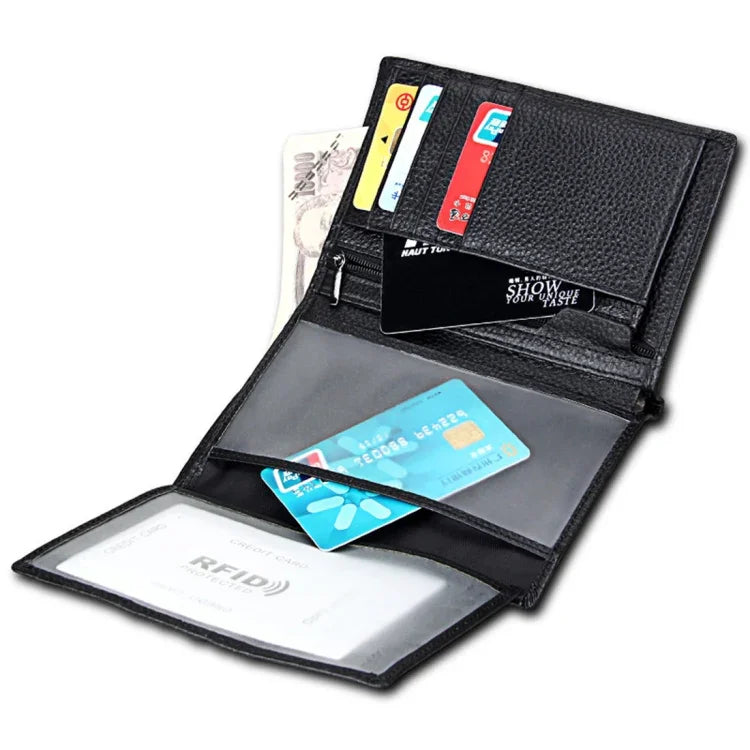 8219 Carteira Masculina Multifuncional Antimagnética com Bloqueio RFID para Cartões e Passaporte, 8219