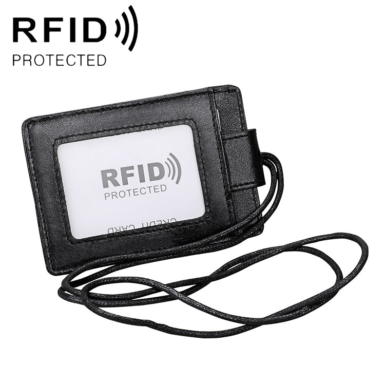 KB153 Porta-cartões em Pele Antimagnético RFID com Porta-badge e Cordão