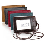KB153 Porta-cartões em Pele Antimagnético RFID com Porta-badge e Cordão