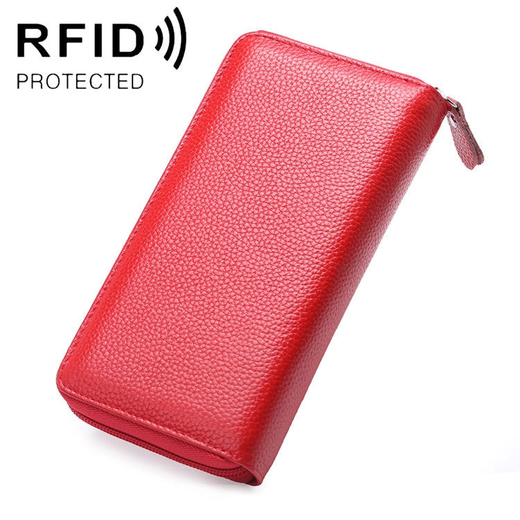 Carteira grande para mulher com textura litchi, anti-magnética RFID 902, bolsa para telemóvel com compartimentos para cartões