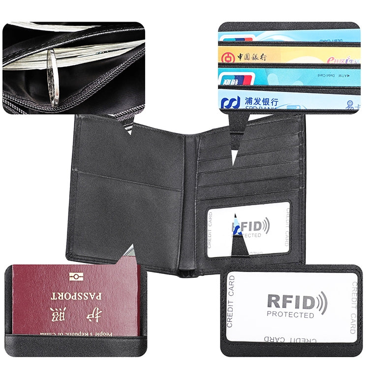 8235 Carteira de Couro com Textura Crazy Horse Multifuncional Antimagnética com Bloqueio RFID para Passaporte