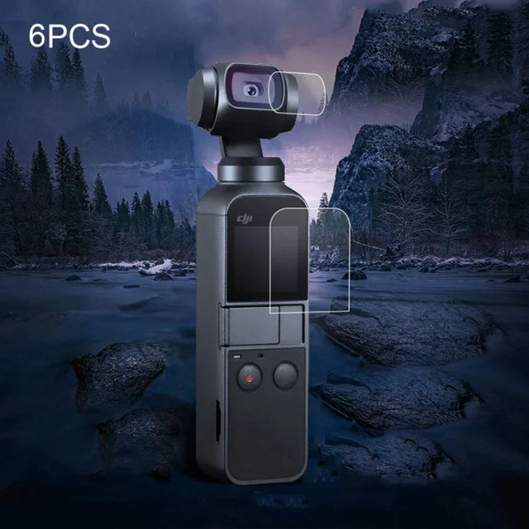 6 Peças de Protetor de Lente + Filme de Vidro Temperado para Ecrã para DJI OSMO Pocket Gimbal, 6 Peças Protetor de Lente
