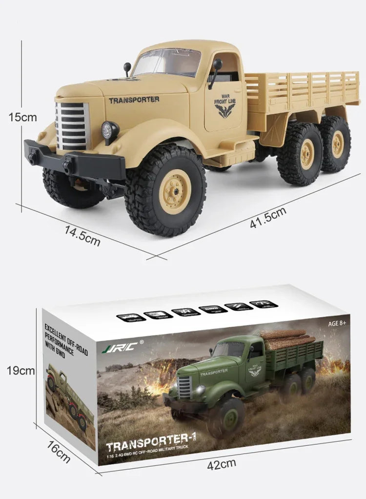 Carro de Brinquedo Militar RC Mini 1:16 2.4GHz 6WD com Esteiras JJR/C Q60 Transporter-1 Corpo Inteiro, Q60