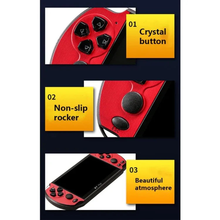 Consola de Jogos Portátil Clássica Retro X7 Plus com Ecrã HD de 5,1 polegadas e Memória de 8G, Suporta MP4 / ebook, X7 Plus (Amarelo + Vermelho), X7 Plus (Amarelo), X7 Plus (Azul + Vermelho), X7 Plus (Azul), X7 Plus (Vermelho)