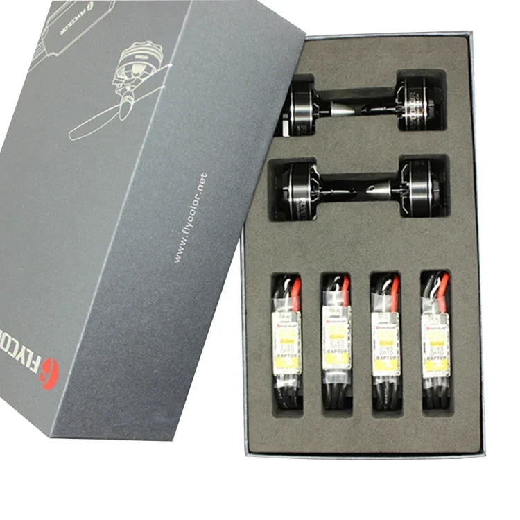 Conjunto de Potência Flycolor Série Raptor, Inclui 4 Controladores de Velocidade 20A + 4 Motores 2300KV + 4 Hélices 5045, 2300KV