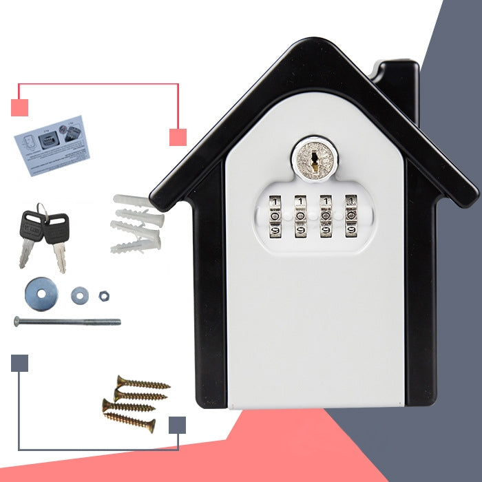 Caixa de Armazenamento com Fecho de Senha em Forma de Casa, Caixa de Segurança de Parede com 1 Chave