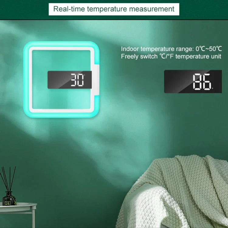 TS-S28-W Termómetro RGB Quadrado Multifuncional Relógio Digital com Alarme Relógio de Parede Oco LED, Termómetro RGB Relógio