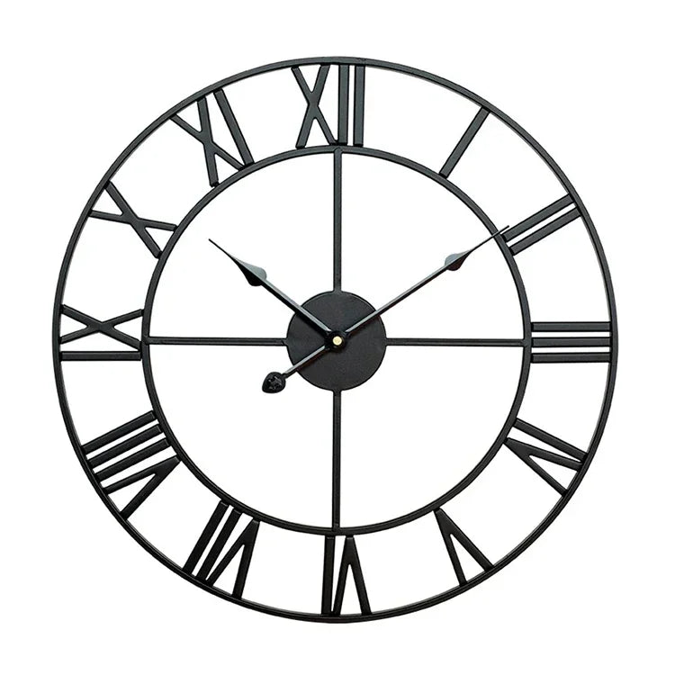 Relógio de Parede Decorativo Retro de Ferro Redondo com Numerais Romanos Silencioso para Sala de Estar, 45cm