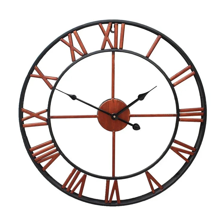 45cm Retro Living Room Iron Round Roman Numeral Mute Decorative Wall Clock, 45cm