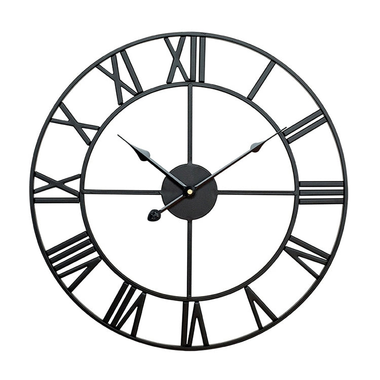 Relógio de parede decorativo silencioso redondo de ferro com algarismos romanos para sala de estar retro de 60cm (branco), 50cm