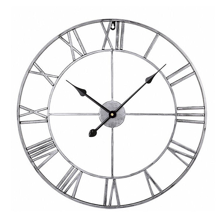 Relógio de parede decorativo silencioso redondo de ferro com algarismos romanos para sala de estar retro de 60cm (branco), 50cm