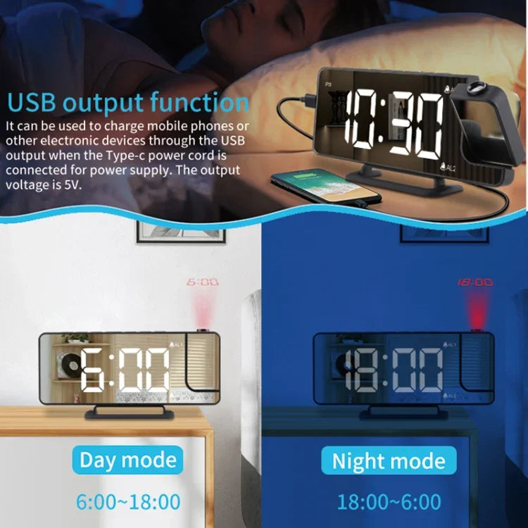 Relógio Despertador Digital com Projeção em Espelho TS-9210 com Mostrador de Hora, TS-9210