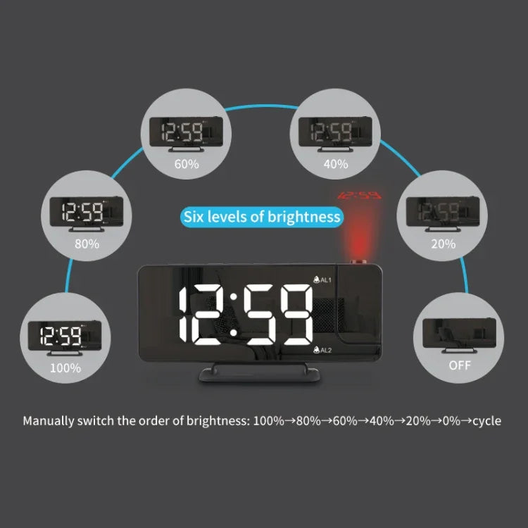 Relógio Despertador Digital com Projeção em Espelho TS-9210 com Mostrador de Hora, TS-9210