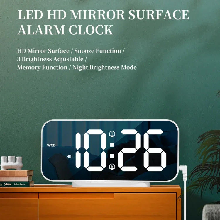 Relógio Despertador LED Espelho 8821 com Função Soneca, 8821 (Preto), 8821 (Branco)