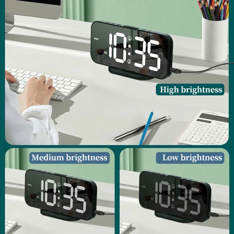 Relógio Despertador LED Espelho 8821 com Função Soneca, 8821 (Preto), 8821 (Branco)