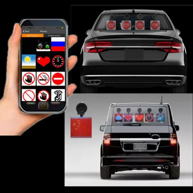 Painel LED de Carro 32x32 Pixels a Cores Completas, Controlo APP Bluetooth Sem Fios, Emoticons Sorridentes, Iluminação LED, 32x32 Pixels Carregamento