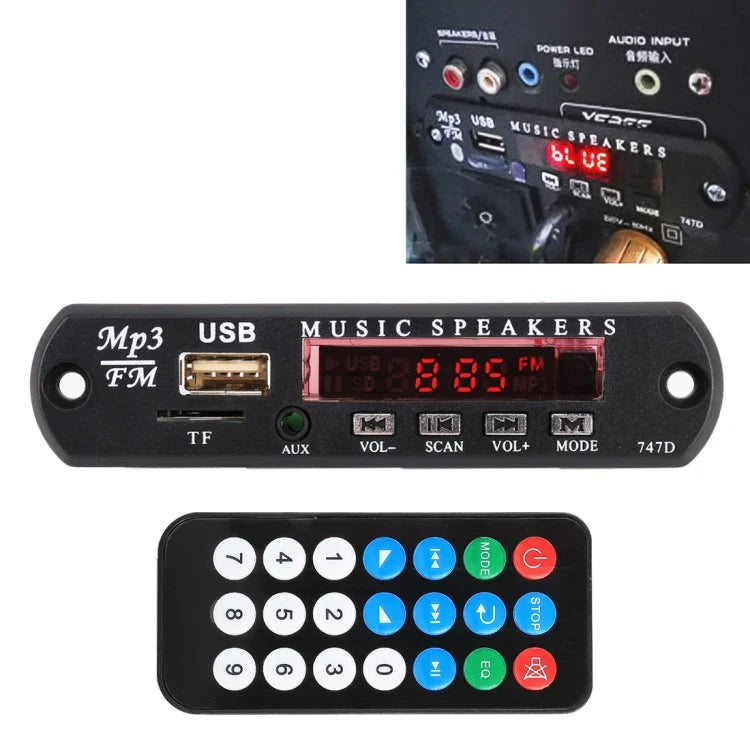 Decodificador de Áudio MP3 para Carro 12V com Rádio FM, Cartão TF, USB e AUX 3,5 mm, Sem Bluetooth e Sem Gravação, Sem Bluetooth e Sem Gravação