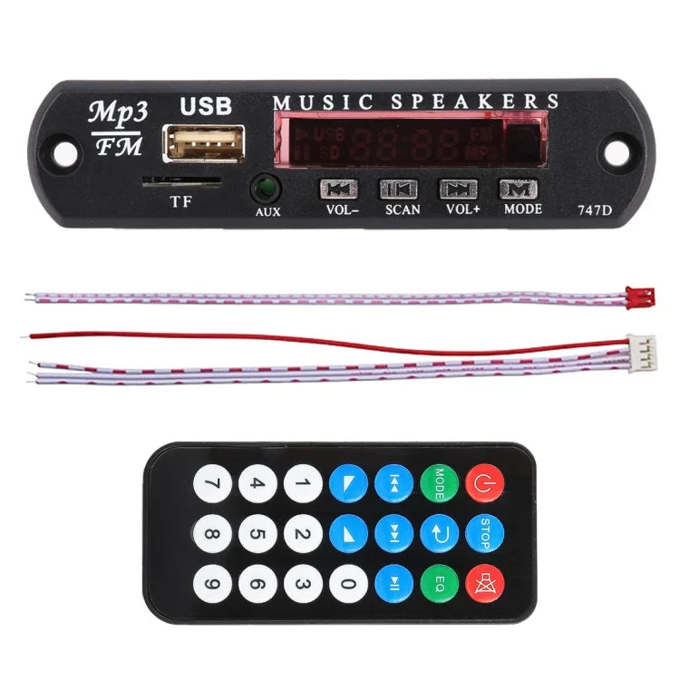 Decodificador de Áudio MP3 para Carro 12V com Rádio FM, Cartão TF, USB e AUX 3,5 mm, Sem Bluetooth e Sem Gravação, Sem Bluetooth e Sem Gravação