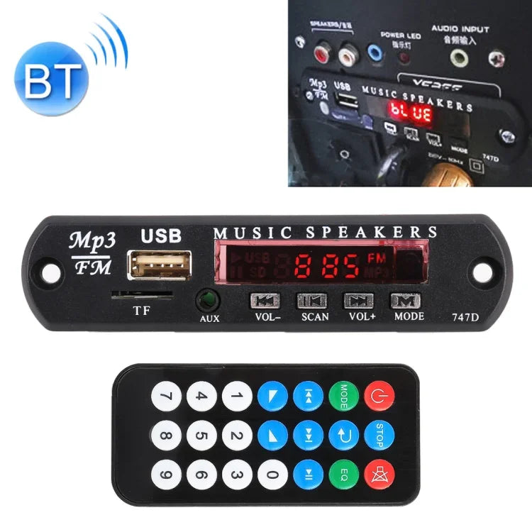 Placa Decodificadora de Áudio Bluetooth MP3 para Carro 12V com Rádio FM, TF, USB, AUX 3,5 mm, sem Gravação, sem Gravação