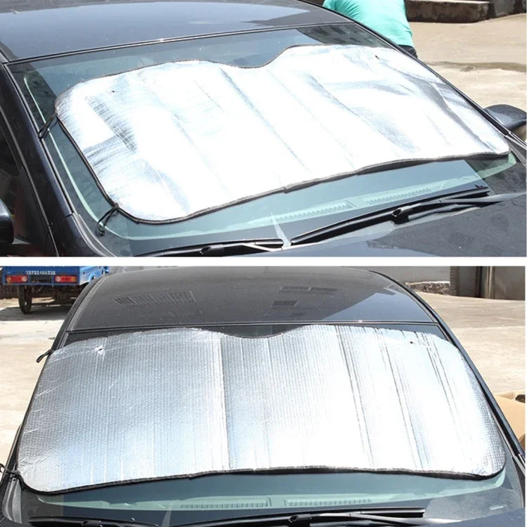 Cobertura de viseira para para-brisas de carro em folha de alumínio prateada, proteção solar, bloqueia o sol na janela frontal, proteção UV, tamanho: 130 x 60cm, 130 x 60cm