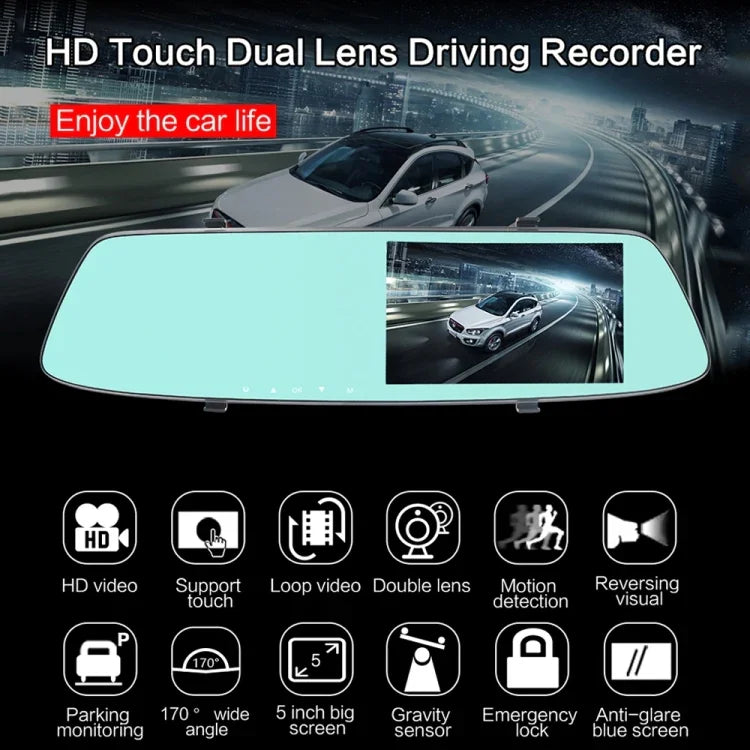 G705 Espelho Retrovisor com Ecrã Tátil LCD de 5 polegadas Gravador de Carro com Câmara Separada, Ângulo de Visão Largo de 170 Graus, Suporta Vídeo em Loop / Detecção de Movimento / Sensor G / Cartão TF, G705
