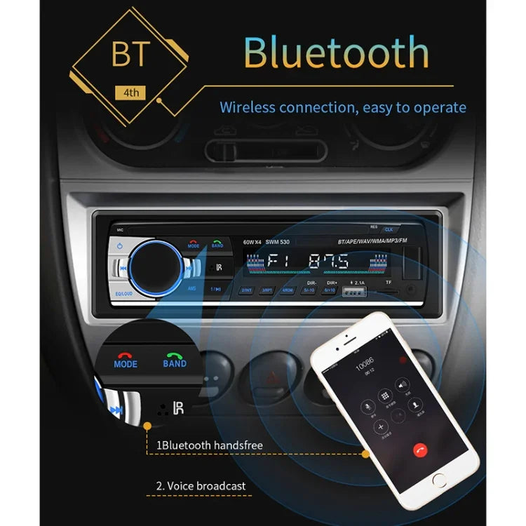 Carregador Duplo USB Universal para Carro 12V SWM-530 Receptor de Rádio MP3, Suporta FM e Bluetooth com Controlo Remoto, SWM-530