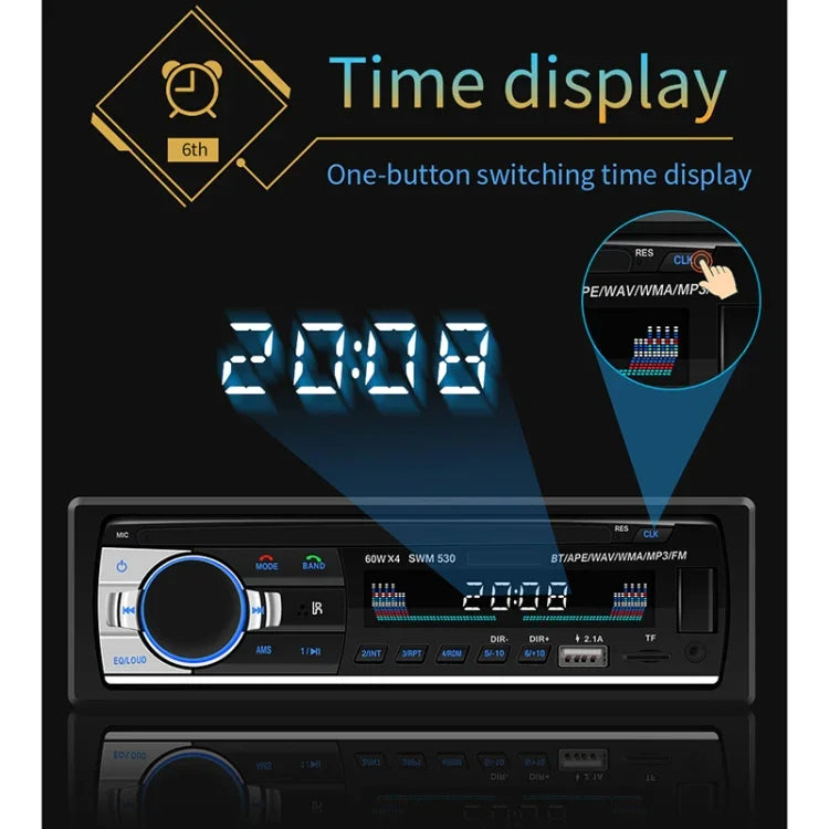 Carregador Duplo USB Universal para Carro 12V SWM-530 Receptor de Rádio MP3, Suporta FM e Bluetooth com Controlo Remoto, SWM-530