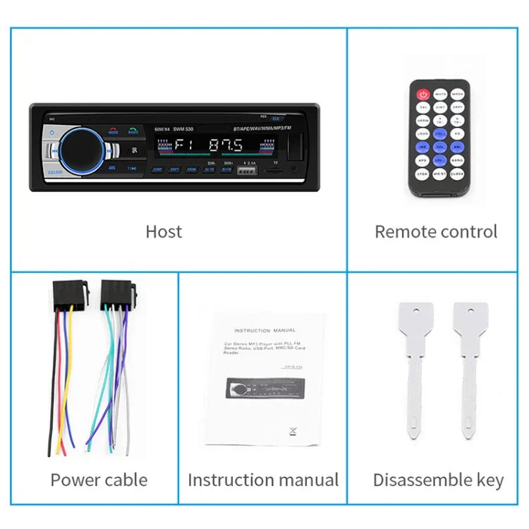 Carregador Duplo USB Universal para Carro 12V SWM-530 Receptor de Rádio MP3, Suporta FM e Bluetooth com Controlo Remoto, SWM-530