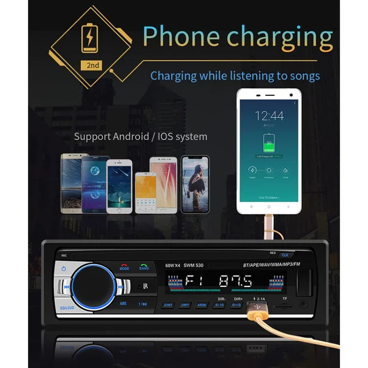 Carregador Duplo USB Universal para Carro 12V SWM-530 Receptor de Rádio MP3, Suporta FM e Bluetooth com Controlo Remoto, SWM-530