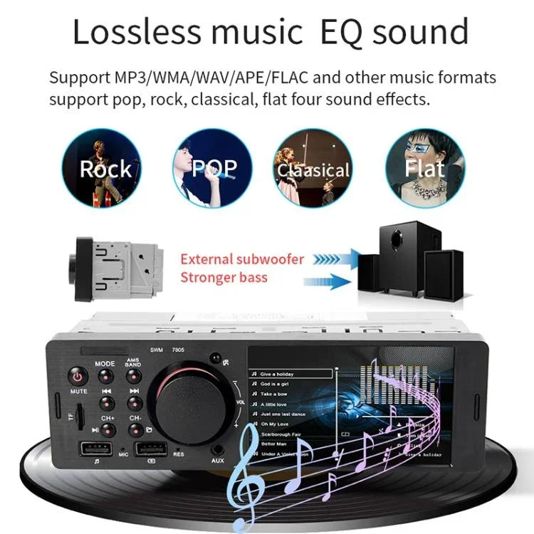 Receptor de Rádio Universal para Carro MP5 Player 4,1 polegadas 7805, Suporta FM & Bluetooth & Cartão TF com Controlo Remoto, 7805