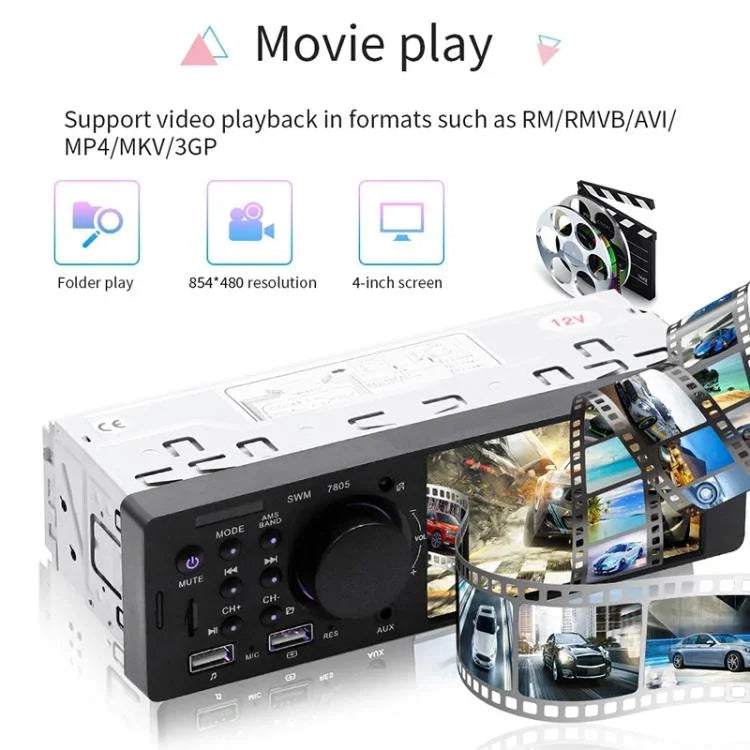 Receptor de Rádio Universal para Carro MP5 Player 4,1 polegadas 7805, Suporta FM & Bluetooth & Cartão TF com Controlo Remoto, 7805