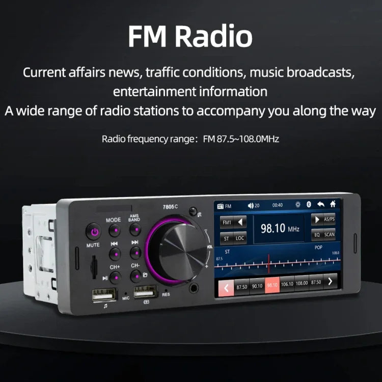 Receptor de Rádio Universal para Carro MP5 Player com Ecrã Tátil 4,1 polegadas SWM-7805C, Suporta FM & Bluetooth & Cartão TF com Controlo Remoto, SWM-7805C