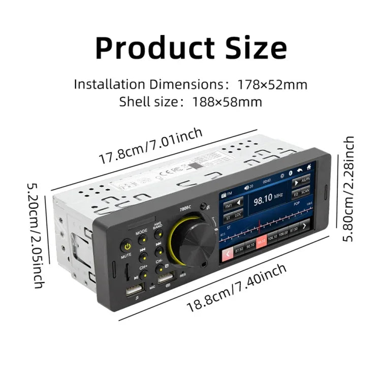 Receptor de Rádio Universal para Carro MP5 Player com Ecrã Tátil 4,1 polegadas SWM-7805C, Suporta FM & Bluetooth & Cartão TF com Controlo Remoto, SWM-7805C