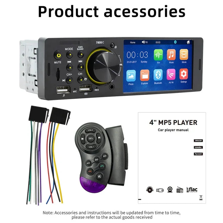 Receptor de Rádio Universal para Carro MP5 Player com Ecrã Tátil 4,1 polegadas SWM-7805C, Suporta FM & Bluetooth & Cartão TF com Controlo Remoto, SWM-7805C