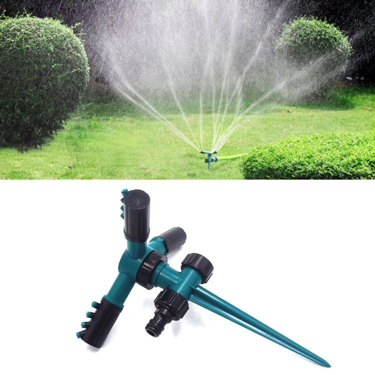 Aspersores de Jardim Automáticos Ajustáveis com Rotação de 360°, Sistema de Irrigação para Relvado com 3 Braços Pulverizadores e Base com Estaca, Aspersor de Água Rotativo 360° (Azul), Aspersor de Água Rotativo 360° (Verde)