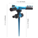 Aspersores de Jardim Automáticos Ajustáveis com Rotação de 360°, Sistema de Irrigação para Relvado com 3 Braços Pulverizadores e Base com Estaca, Aspersor de Água Rotativo 360° (Azul), Aspersor de Água Rotativo 360° (Verde)