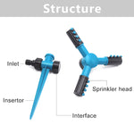 Aspersores de Jardim Automáticos Ajustáveis com Rotação de 360°, Sistema de Irrigação para Relvado com 3 Braços Pulverizadores e Base com Estaca, Aspersor de Água Rotativo 360° (Azul), Aspersor de Água Rotativo 360° (Verde)